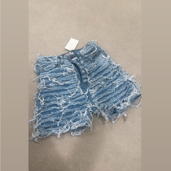 Pants - High-Rise Light Blue Distressed Denim Shorts